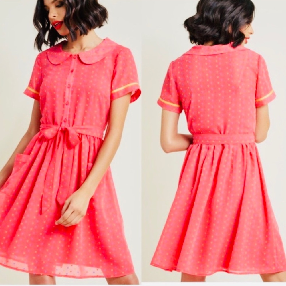 Modcloth Pink Darling in Dots Shirt Dress - sz S